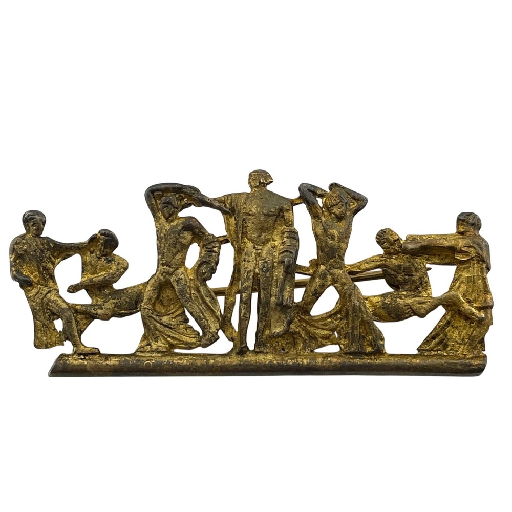 Vintage 800 Silver Gilt Centaur Mythology Panel Brooch Classical Scene Italy‎